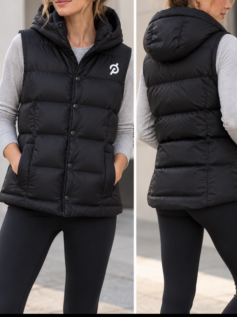 Peloton Women’s Large Black Hooded Down Puffer Vest 80% Duck Down